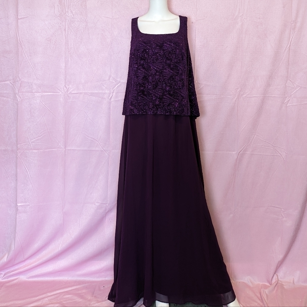 Alex Evenings Purple Sleeveless Jacquard Sparkle Formal Gown Long Dress 22W